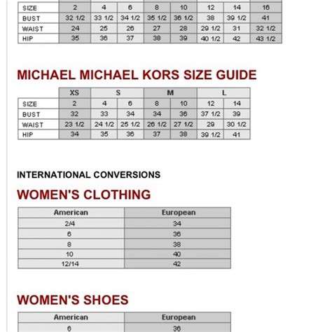 michael kors tabela rozmiarów|michael kors conversion chart.